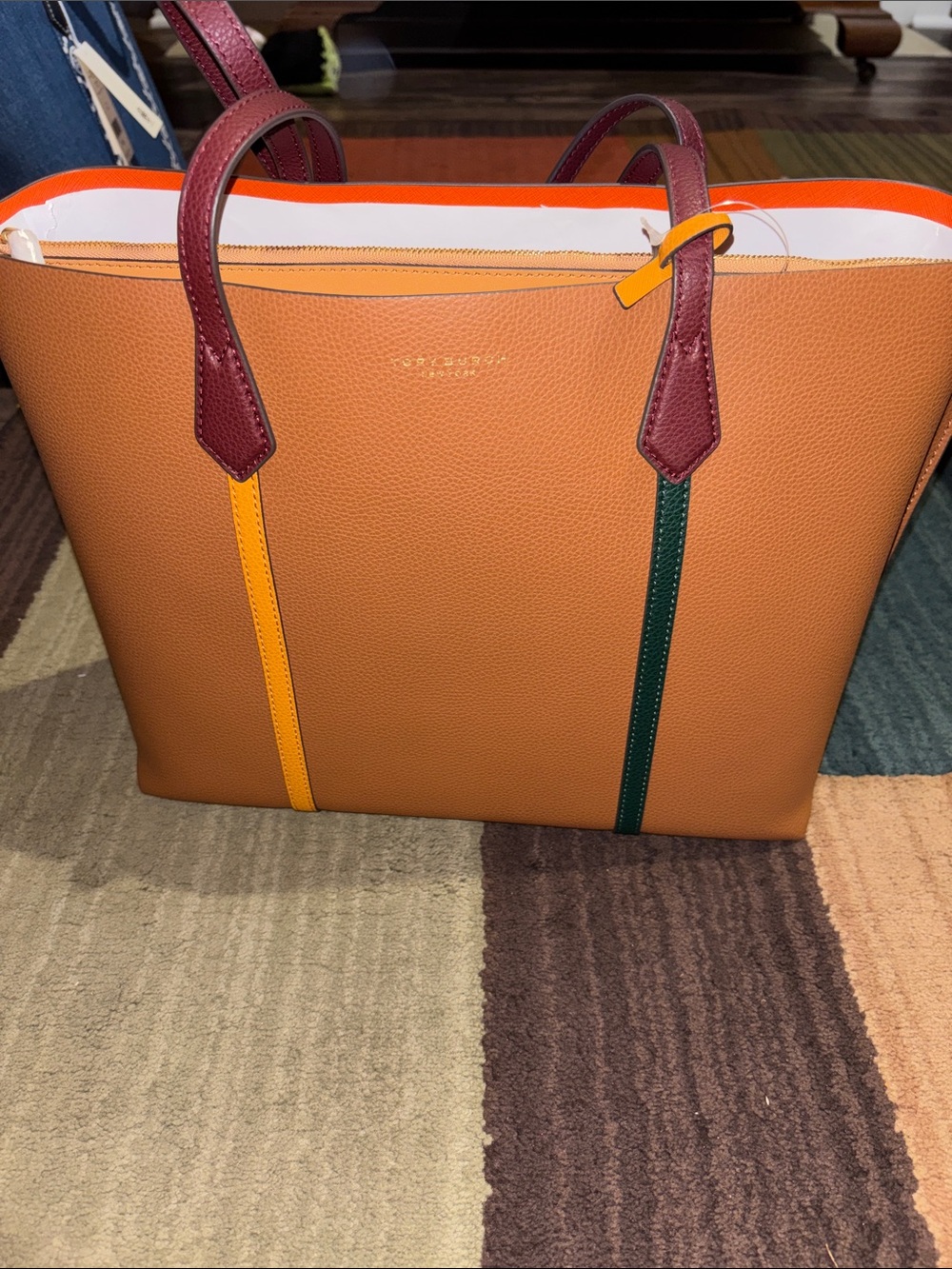Tory Burch Coach Colorblock Leather Tote Bag in Saddle Multi